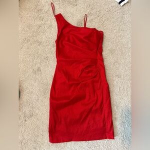 Adrianna Papell Red Asymmetrical Ruched Cocktail Dress